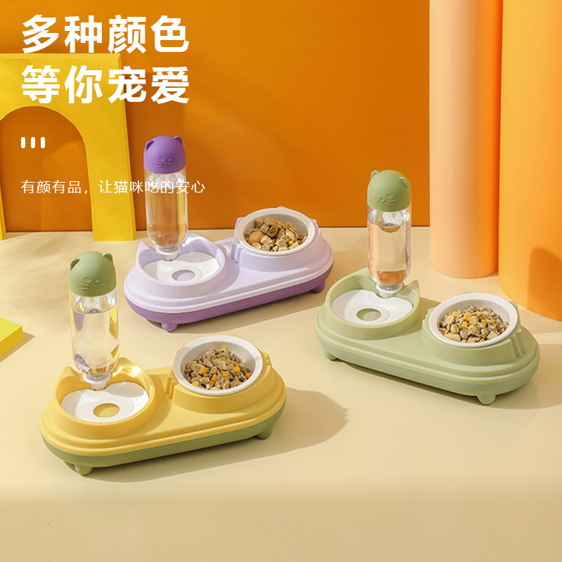 Cat Bowl de cerámica doble tazón automático de agua potable alimentador integrado de alimentos para gatos cuenca de alimentación tazón de agua para gatos tazón de perro tazón para mascotas