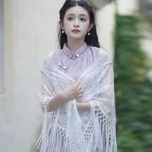 2025新款配旗袍披肩长流苏蕾丝斗篷搭配新中式古风春夏季外搭披肩