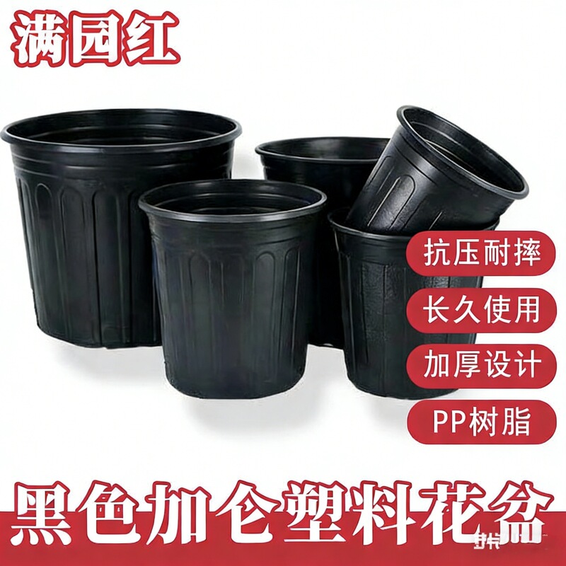 Cross-Border Black Gallon Flower Pot Thickeneded Black Gallon Pot Large Green Radish Clivia Rose Flower Plastic Flower Pot
