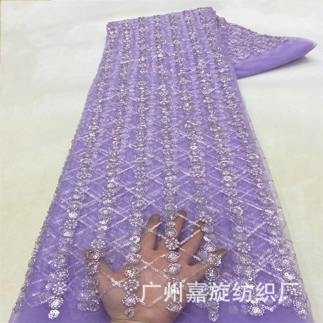 Fabricado de boda pesado francés bordado sequinilla tubo de perlas bordado tela de sequillas bridales tela JX4174