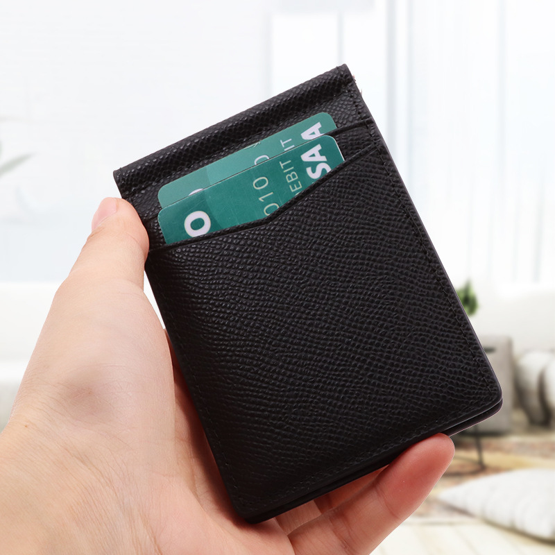 2022亚马逊热销男士简约美金夹 RFID防盗刷真皮超薄短款二折钱包