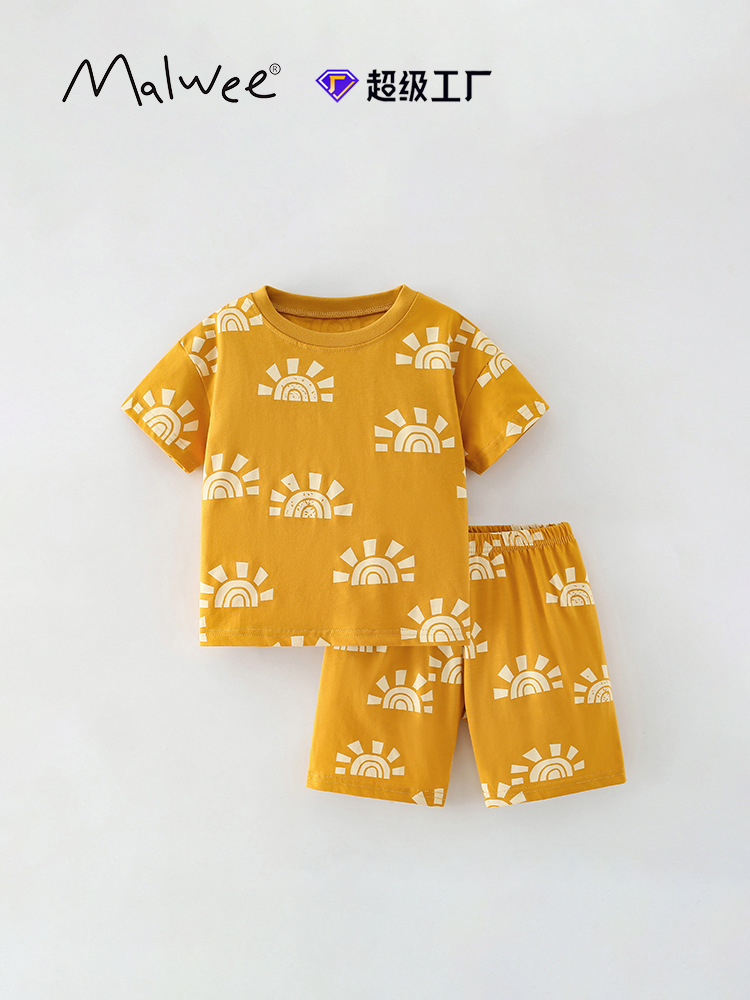 Malwee transfronterizo nuevo juego de niños camisetas europeas y americanas niños de cuello redondo pantalones de mangas cortas ropa para el hogar
