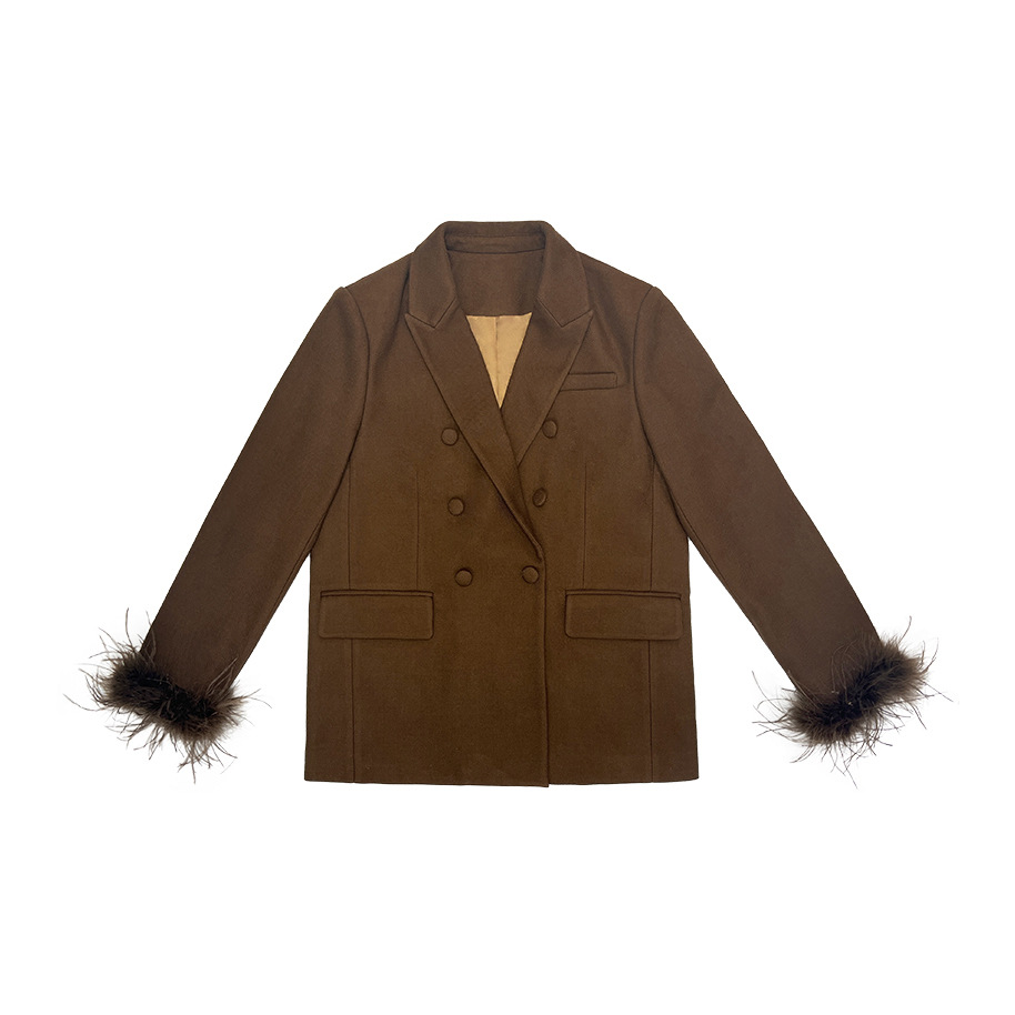 Saco Blazer con Plumas de Avestruz de Poliéster con Abotonadura Simple