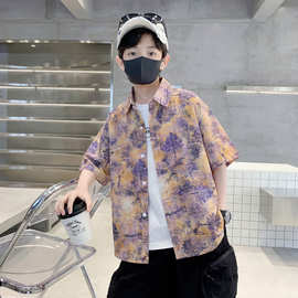 儿童装男童夏装短袖衬衫2026新款中大童夏季薄款衬衣夏款男孩上衣