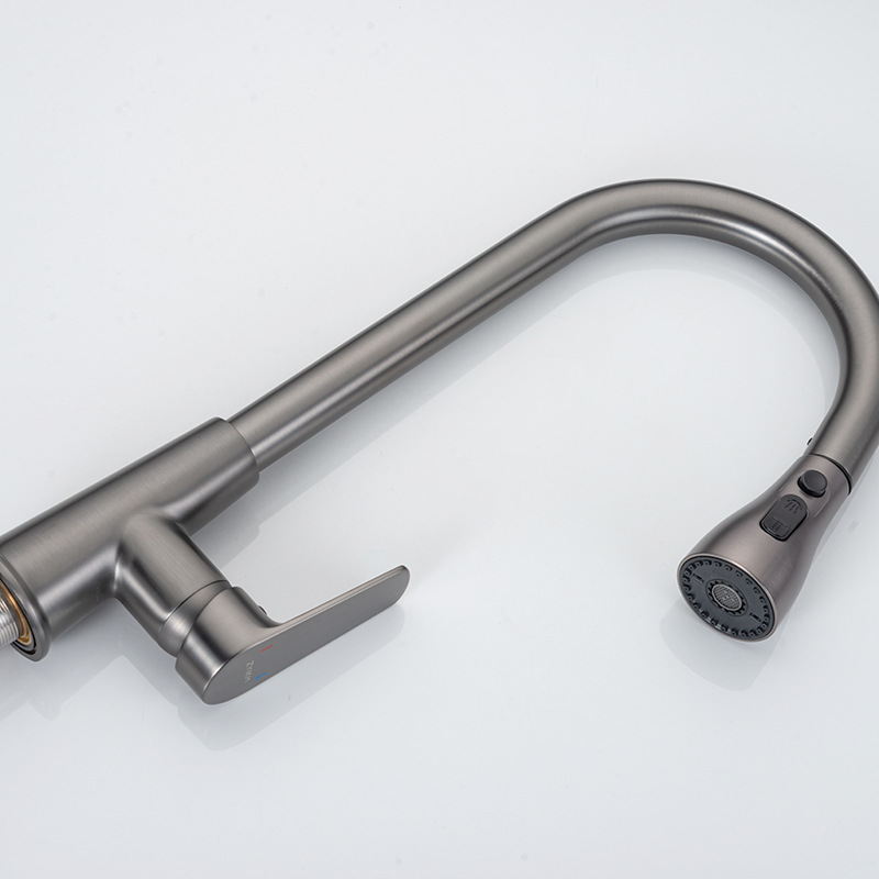 Grifo de extracción de cocina uno por uno, todo cobre, a prueba de salpicaduras, lavabo, lavabo, lavabo, lavabo, lavabo dos en uno, frío y caliente para el hogar