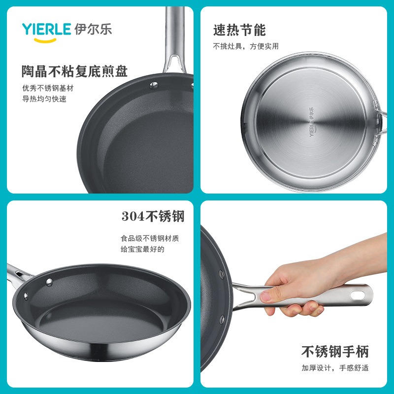 Ille Flat-Surface Frying Pan for Home Use Non-Stick Commercial Steak Pan Pan for Dumplings Universal for Gas Stove and Induction Cooker