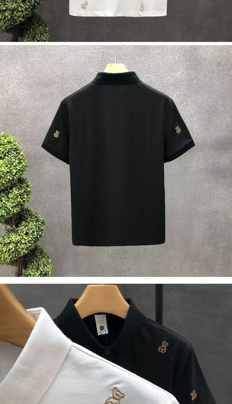 Men's Premium Polo Shirt - Korean-Inspired Minimalist Design With Embroidered Bear For Casual Sophistication_viptrois.com