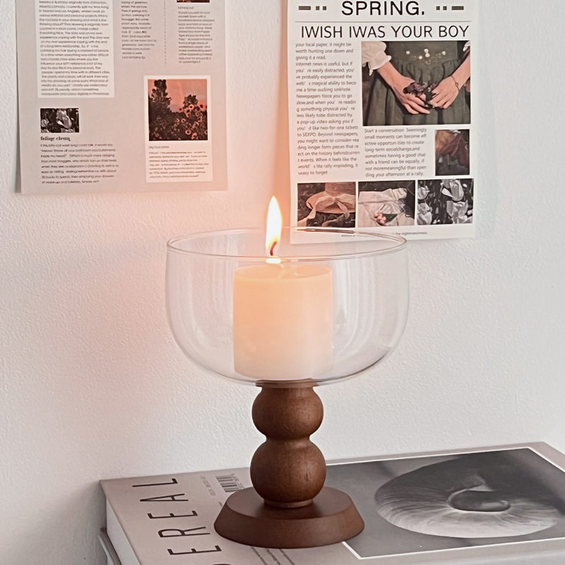 French Vintage Ins Goblet Glass Dessert Bowl Salad Ice Cream Cup Shooting Props Candlestick Oak Stitching