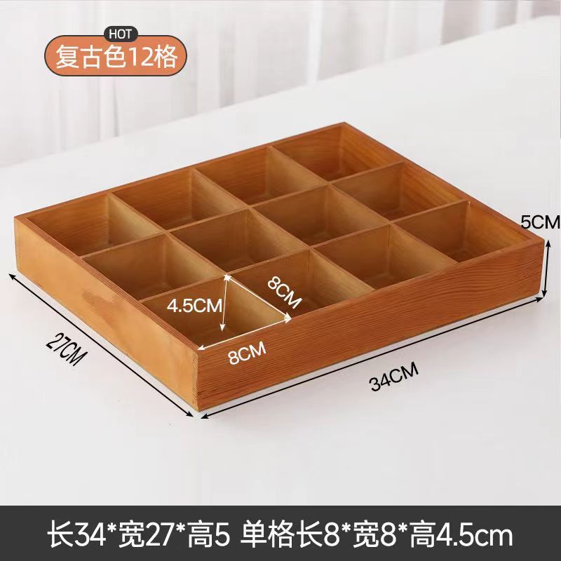 木製格子多格収納ボックス天板多格木箱方眼分格収納ボックス引き出しナッツビーズ収納|undefined