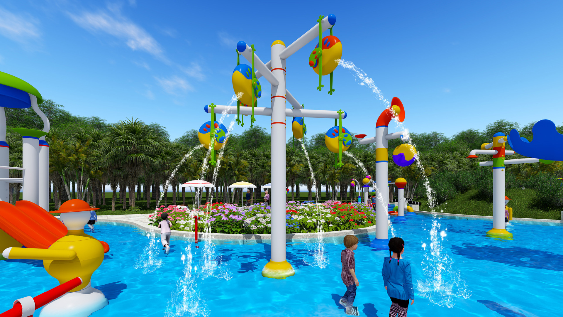 Parque acuático para padres e hijos equipo de juego de agua para niños boceto piscina pequeño tobogán instalaciones de pulverización de agua equipo de juego de agua para niños