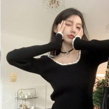 批发韩版大圆领复古气质修身百搭套头打底针织衫女内搭上衣isn潮