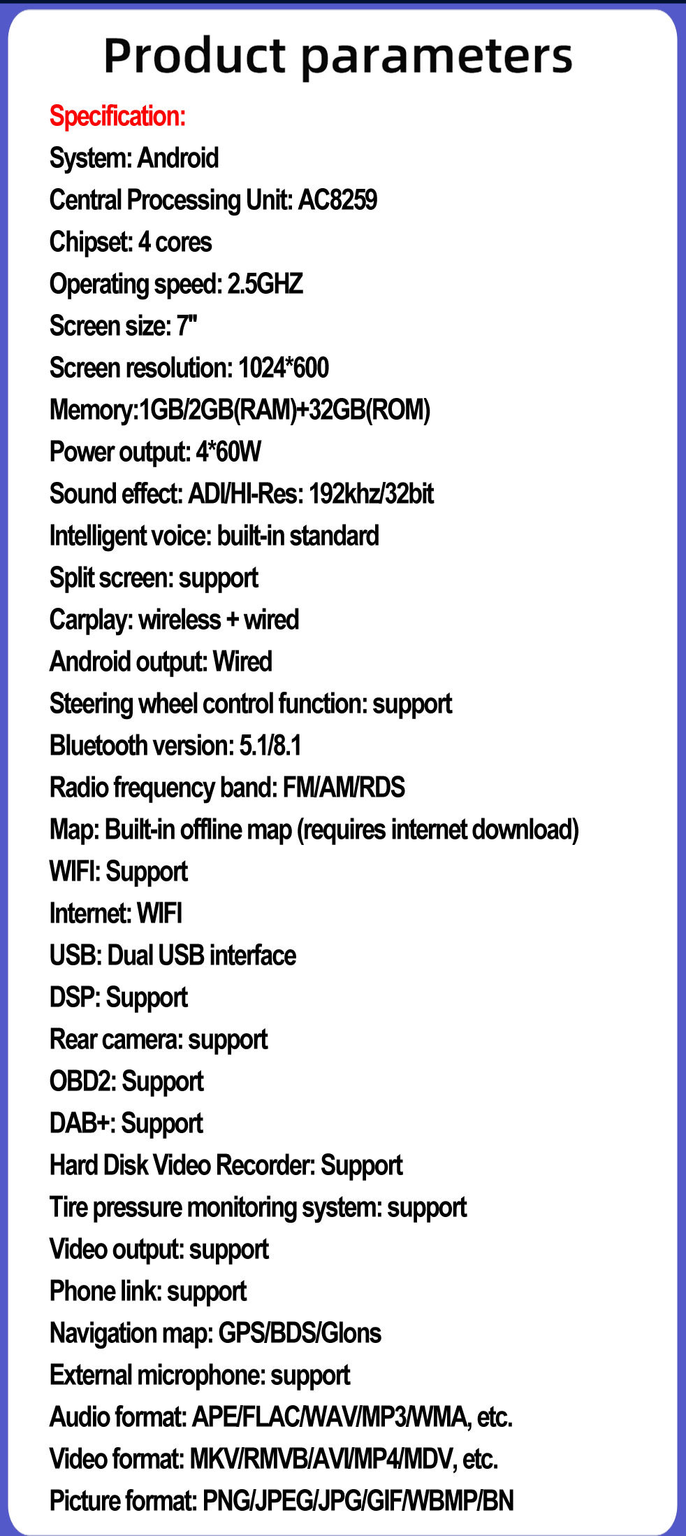 Suitable for Ford Focus 7-inch Android Smart GPS Car Navigation Bluetooth MP5 Player Carplay