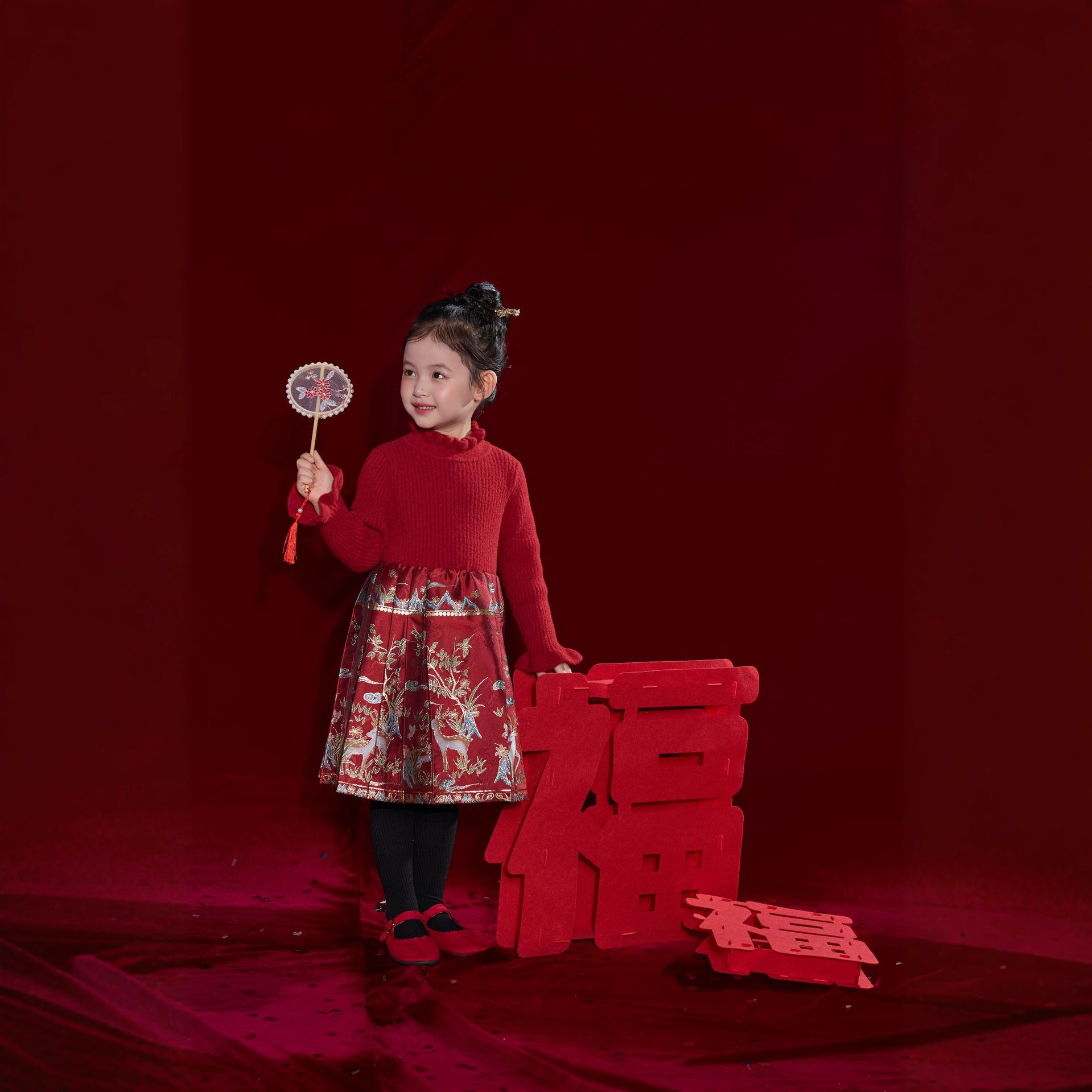 【现货】糯米丸子童装女童毛衣马面裙汉服儿童冬季新中式连衣裙