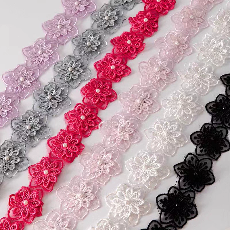 Ready supply 6cm double layer organza beaded lace lace diy wedding dress decoration cloth patch clothing accessories