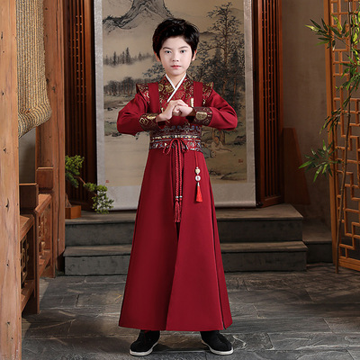 Baby boy outfit red hanfu warrior swordsman cosplay robe for kids Chinese children wear Chinese style show costume suit children costumes