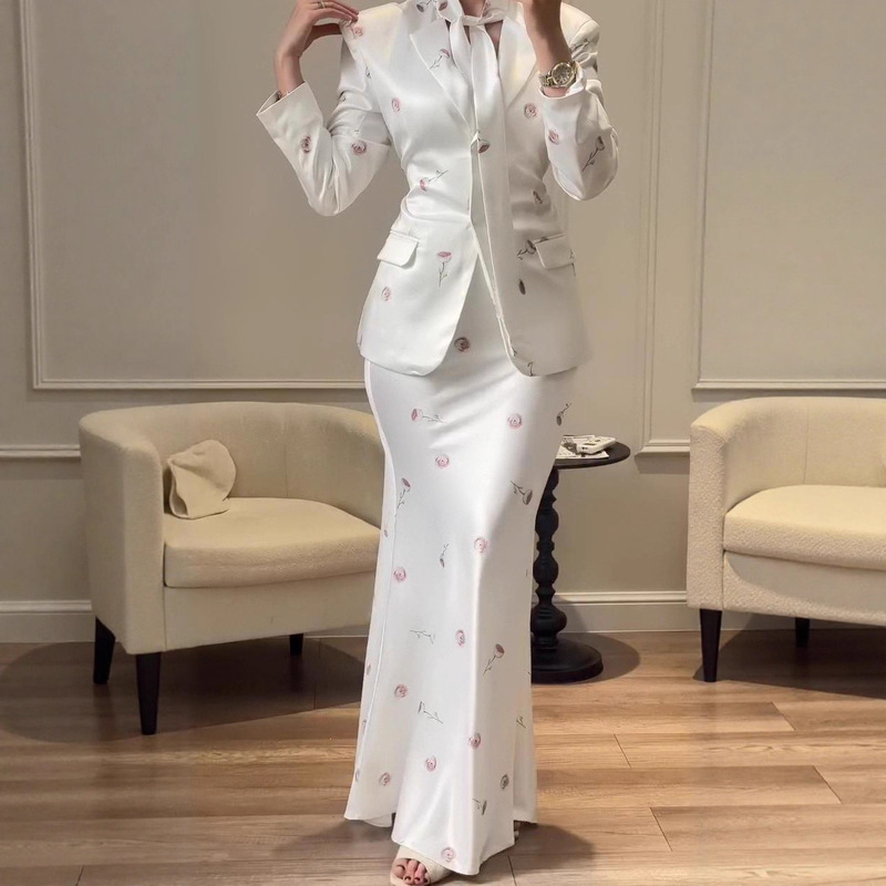 跨境外贸欧美女装2025年秋季新款碎花清新柔美气质长裙时尚套装|undefined
