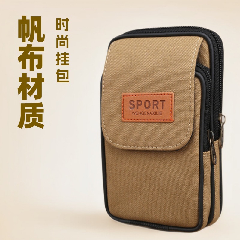 Factory Wholesale Vertical Men's Mobile Phone Waist Bag Large Capacity Street Stall Night Market Popular Canvas Wallet Strap