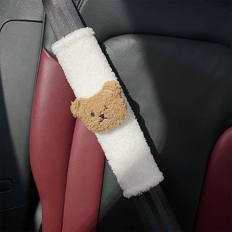 High Luxury Cartoon Safety Belt Cover, Lamb Velvet Bear Head, Personalized Car Extended Safety Belt Shoulder Cover, Classy and Cute