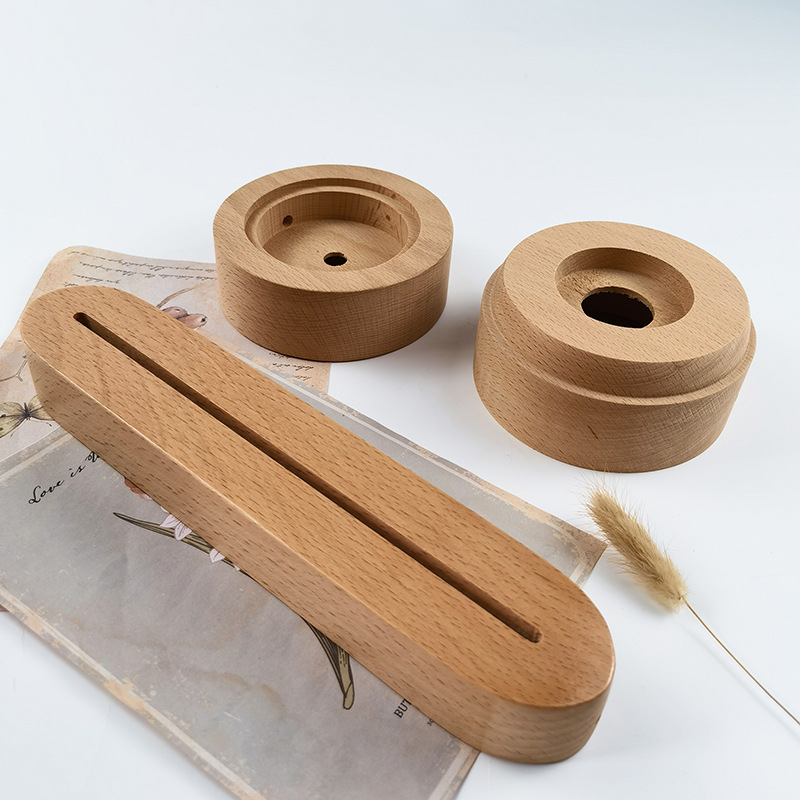 实木发光底座亚克力水晶圆形小夜灯底座欧式工艺品礼品