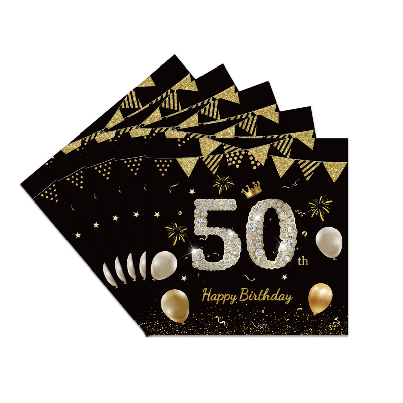 黑金周岁生日派对纸盘21岁30岁100岁纪念日一次性餐盘纸巾桌布|undefined