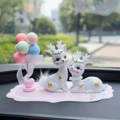 Car ornaments Decorations for a Safe - white-diamond-encrusted-deer-shaking-head-balloon-powder-antler-pad-glue-10