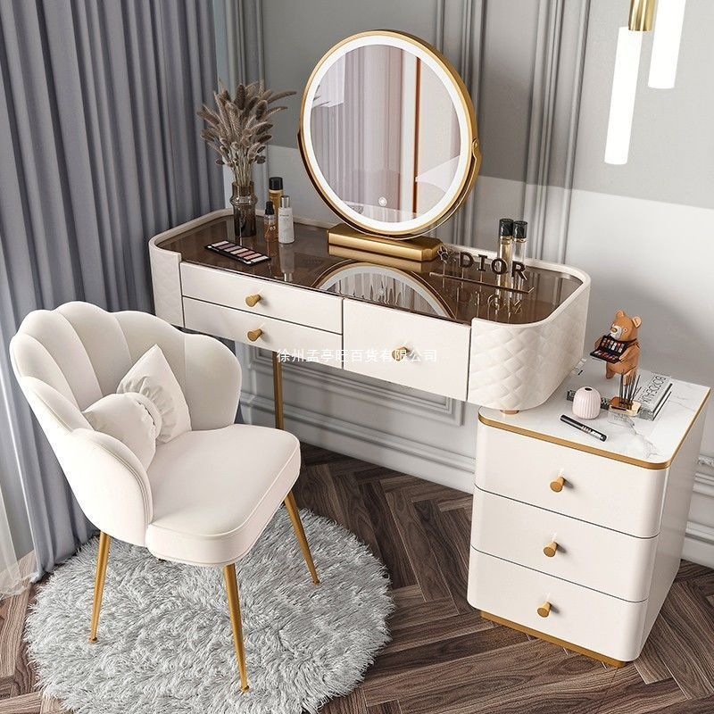 Modern Minimalist Bedroom Dressing Table Internet Celebrity Light Luxury Nordic Style Dressing Table Glass Dressing Table Storage Cabinet Integrated Table