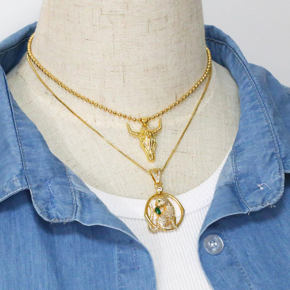 Retro Animal Elephant Copper Necklace Inlay Zircon Copper Necklaces