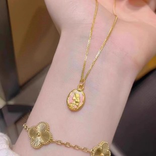 Pure Gold 999 Enamel Paint Fantasy Mermaid Pendant Fashion Necklace as a Birthday and Holiday Gift for Girlfriend and Wife