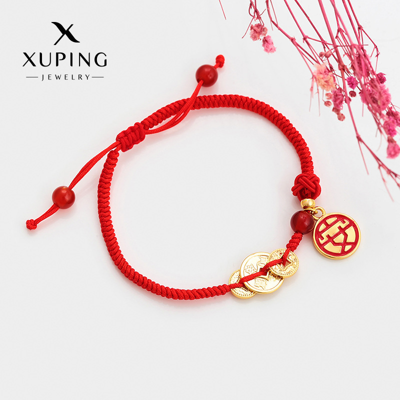 Xuping tejido a mano de la geometría redonda bordilla pulsera de cuerda roja simple lujoso temperamento de alta sensación de joyería del año del caballo mujer