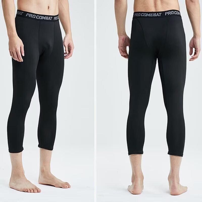 Men's Basketball Compression Shorts, Short and Mid-Length, Quick-Dry Breathable Running High-Elasticity 3/4 Fitness Pants