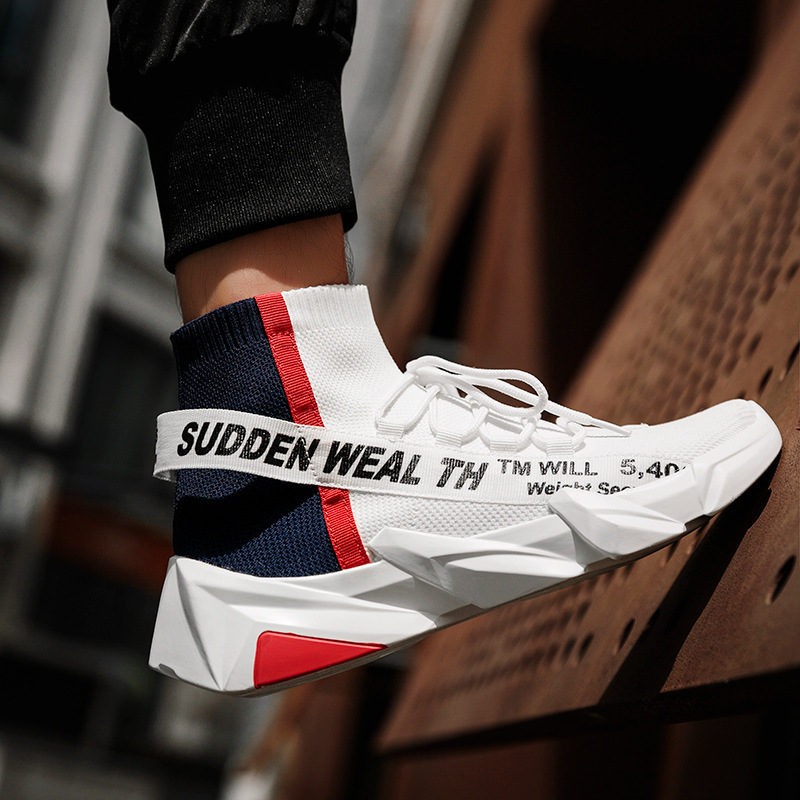 Cross-Border Large Size 47 High-Top Fly-Knit Sneakers for Men, Trendy Sock Shoes, Fashionable Men's Shoes, Summer Wholesale in Stock