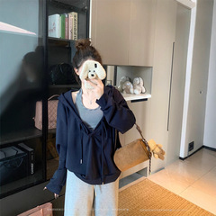 韩系抽褶连帽长袖卫衣女设计感2025秋季新款慵懒风辣妹宽松上衣潮