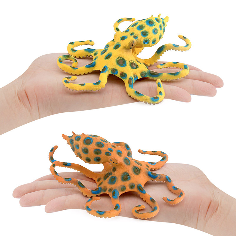 Simulación cognitiva infantil animal marino azul anillo pulpo modelo submarino criatura azul anillo estampado de leopardo pulpo adornos estáticos