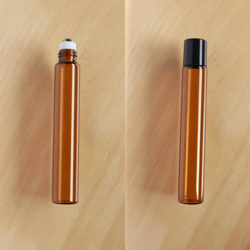 Botella roll-on para aceites esenciales cosméticos, botella marrón para aceites esenciales, botella transparente para reactivos, botella roll-on de vidrio, botella de perfume ámbar.