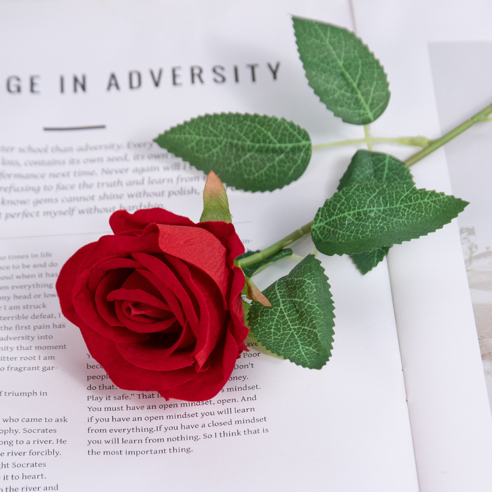 Simulación de flores de rosa de mano única tela de terciopelo cascada pared de flores decoración de boda flores falsas al por mayor