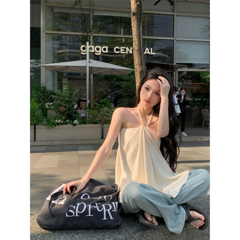 Сексуальный топ на одно плечо с воротником на шее, женский летний дизайн, утягивающий абрикосовый топ нестандартной формы для верхней одежды