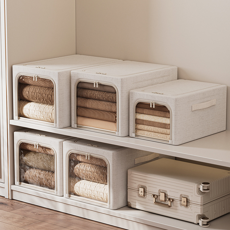 New Tianshan Cotton and Linen Long Storage Box Foldable Washable Large Capacity Household Quilt Clothes Storage Box