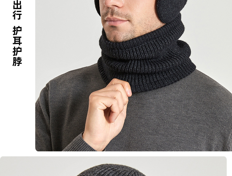 9148 Winter warme oorbescherming nekset plus pluche wollen gebreide herenmuts_voghion.com