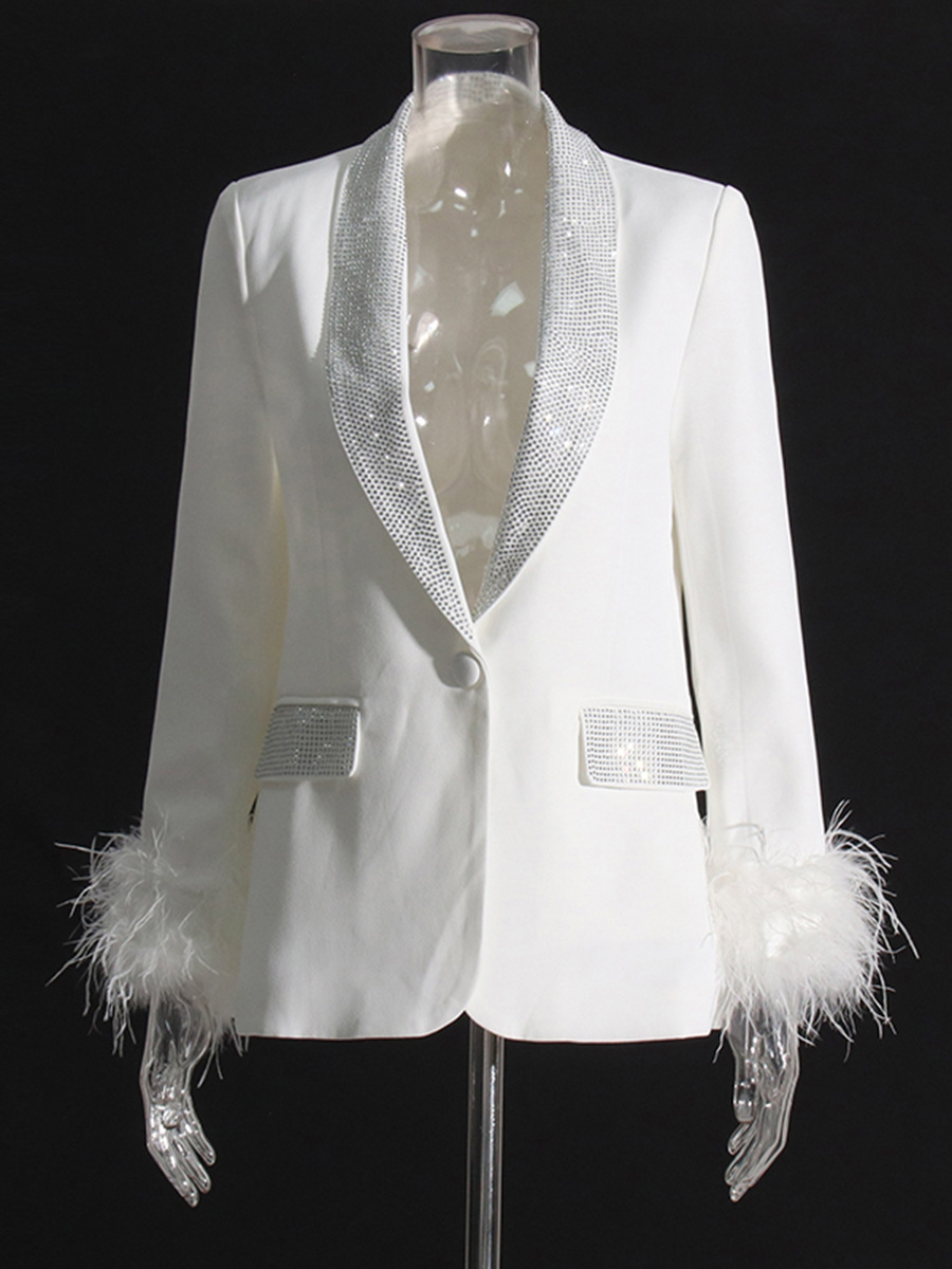 Saco Blazer Estilo Elegante para Mujer de Poliéster con Pedrería para Eventos