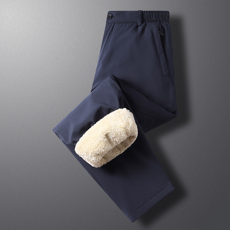 Pantalones de cordero de cachemire de cintura alta para hombres de invierno más espeso de lana de mediana edad hombres cintura elástica pantalones de algodón caliente al por mayor