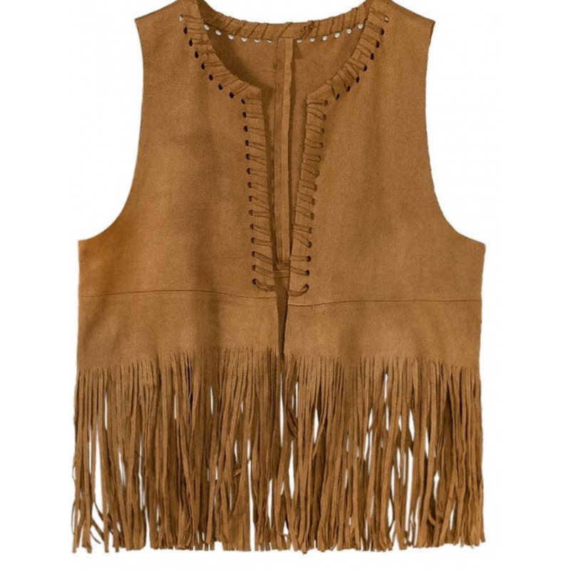 Ethnic Style Wandering Style Vest Suede Western Cowboy Vest Women's Tassel Cardigan Jacket Bohemian Outerwear