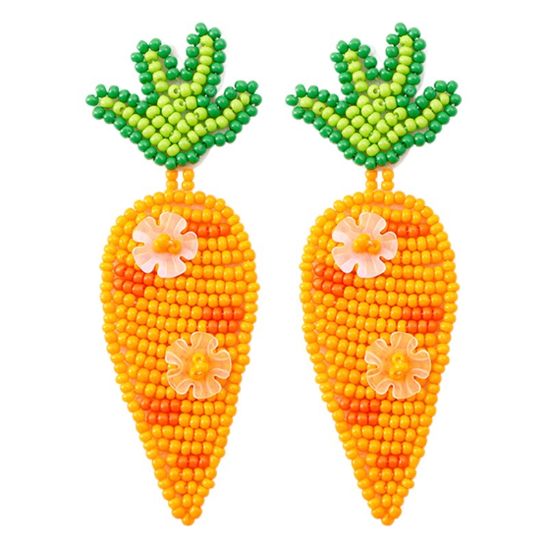 Pascua estilo retro accesorios creativos pendientes de zanahoria lote mezclado verde hoja arroz cuentas lentejuelas pendientes tejidas a mano