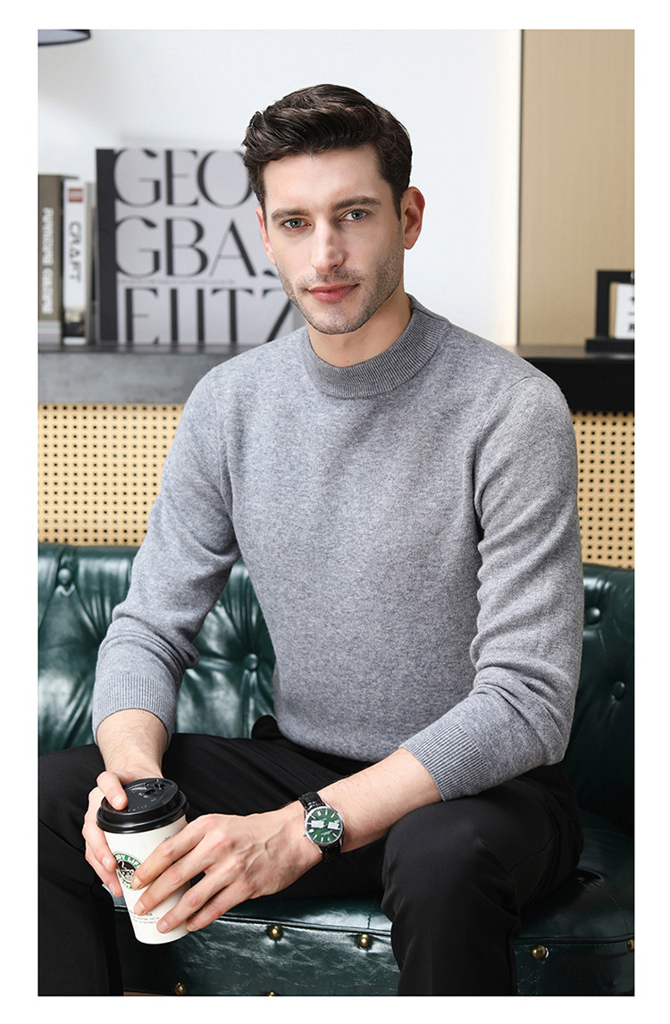 Otoño y invierno nuevo suéter de manga larga camiseta de punto de hombre casualidad de color sólido cuello medio alto grueso camiseta de punto de color sólido