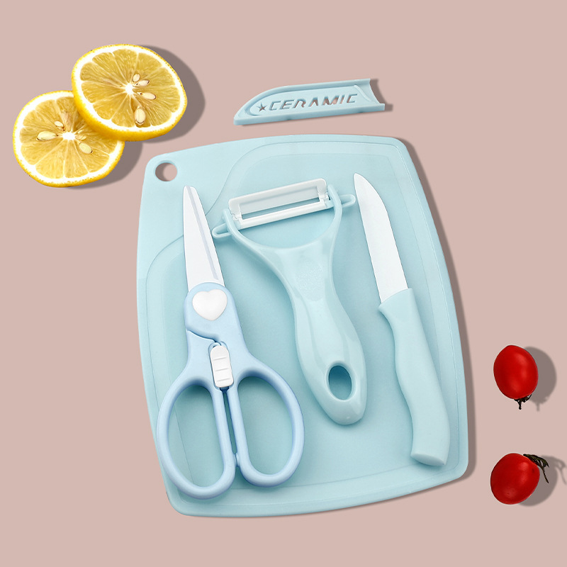 Cuchillo de cerámica cuchillo de frutas tablero de escritorio conjunto de tres piezas portable de corte de frutas tablero de corte para bebés conjunto completo de herramientas de alimentos suplementarios image 16
