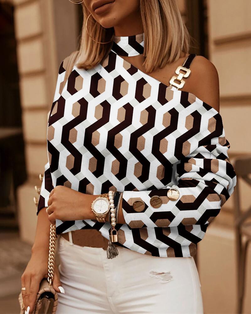2022 estación independiente deseo Amazon popular Otoño e Invierno de manga larga cadena Halter impreso botón decorativo superior para las mujeres image 6