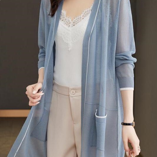 Loose Coat, Shawl, Sun Protection Clothing, Ice Silk Knitted Cardigan for Women, Plus Size, Medium-Long, Thin Style, Outerwear for Large Sizes Loose Coat, Shawl, Sun Protection Clothing, Ice Silk Knitted Cardigan for Women, Plus Size, Medium-Long, Thin Style, Outerwear for Large Sizes