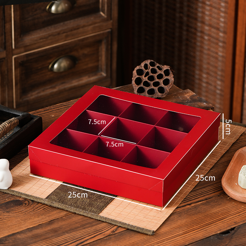 Caja de pastel de luna roja Jiugongji caja de regalo transparente pasteles chinos postre pastel de punto occidental caja de regalo de dulces