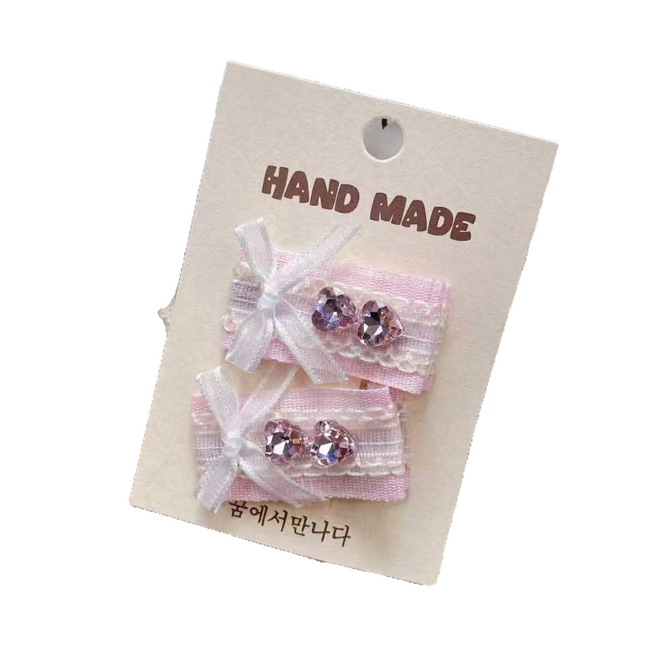 Sweet girl rosa cuadriculado arco de diamante clips para el cabello de los niños clip lateral para el cabello BB clip de mar anillo para el cabello