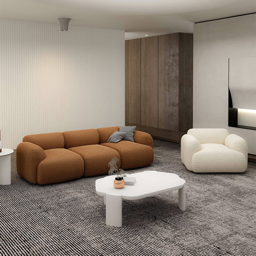 Italian Minimalist Lamb's Wool Sofa for Small Apartments Living Room Straight Multi-Person Sofa Office Guest Business Sofa