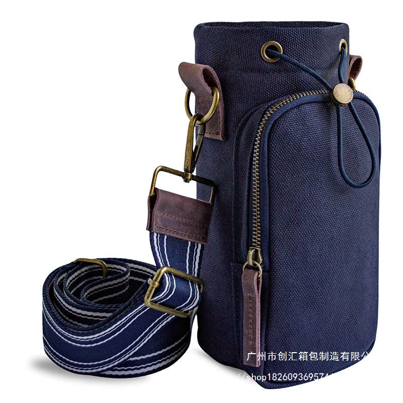 Сумка для бутылки с водой через плечо, прочная хлопчатобумажная сумка для спортивной бутылки с водой для прогулок на открытом воздухе, изолированная крышка для чашки, портативная сумка для мобильного телефона